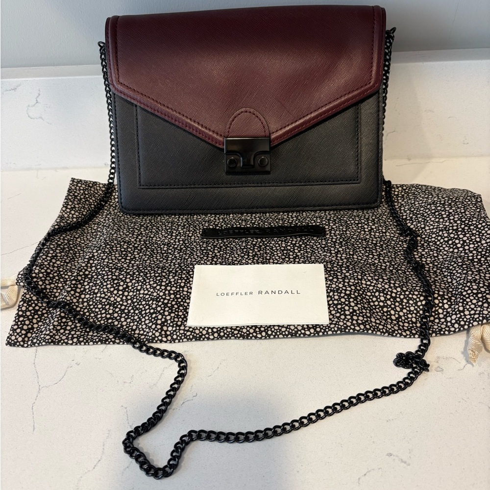 Loeffler Randall Black Body with Burgundy Flap Leather Chain Crossbody